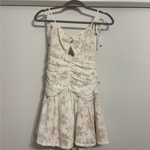 Hello Molly Floral Lace Dress with Ruched Detail